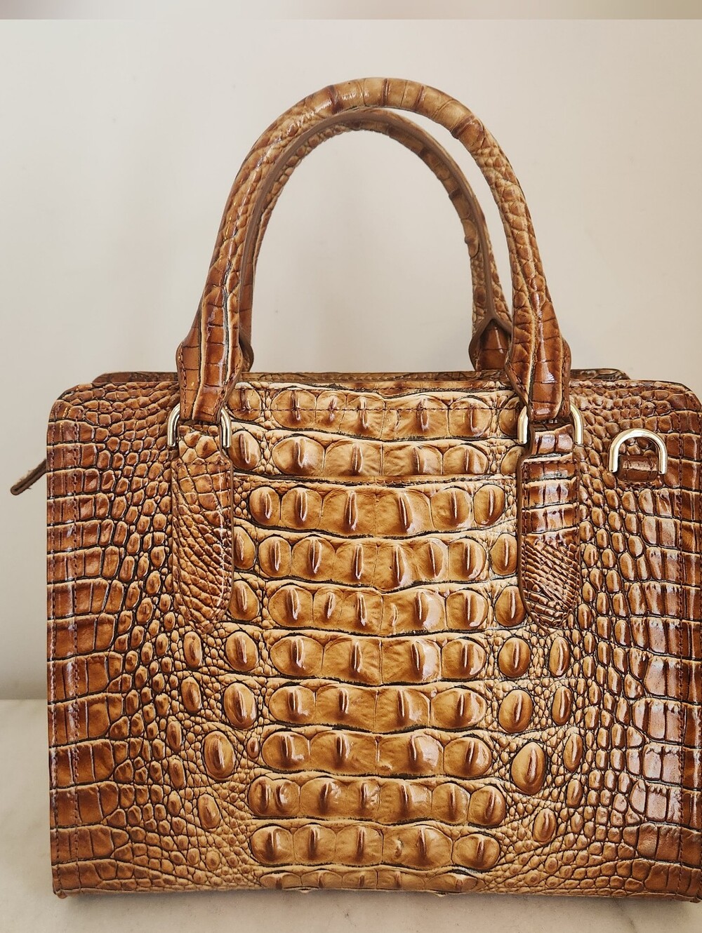 Brahmin Cami Luggage Brown Shoulder Bag Croc-Embossed Leather Satchel & Wallet - Picture 5 of 12